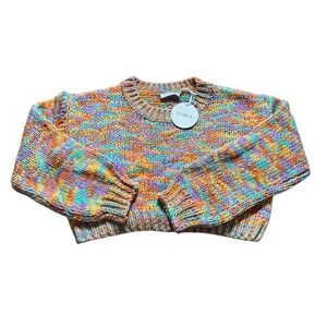 Stories Knitted Multi Color Cropped Pullover Crew Neck Small